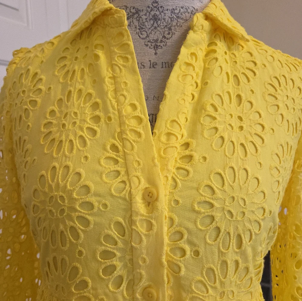 Lilly Pulitzer Kenna Shirtdress Oversize Pinwheel Eyelet Resort Yellow Size 6 - Picture 3 of 11
